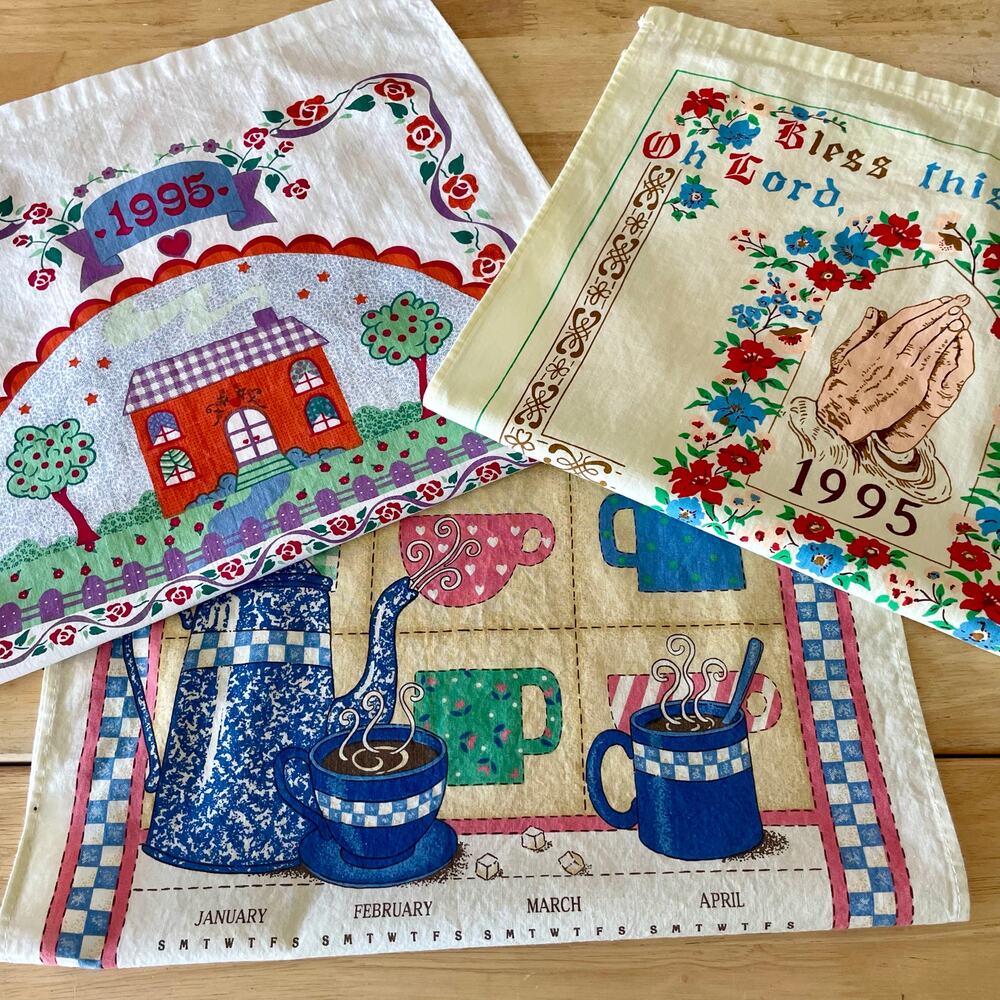 Vintage 1995 2000 Tea Towel Calenders Set of 3 Home Coffee Prayers EUC